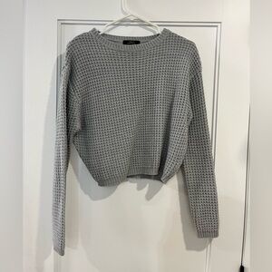Grey Cropped Waffle Sweater